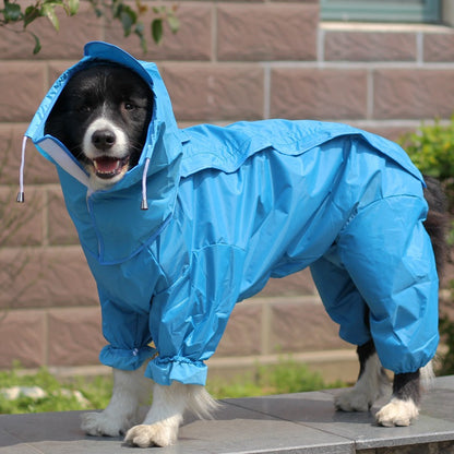 Pet Raincoat Medium And Large Dog Golden Retriever Samoa Alaska Waterproof Four-legged Raincoat Dog Hooded Raincoat