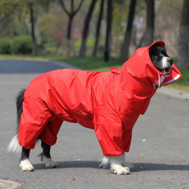 Pet Raincoat Medium And Large Dog Golden Retriever Samoa Alaska Waterproof Four-legged Raincoat Dog Hooded Raincoat