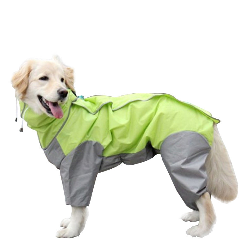 Pet Raincoat Medium And Large Dog Golden Retriever Samoa Alaska Waterproof Four-legged Raincoat Dog Hooded Raincoat
