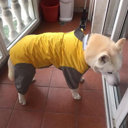 Pet Raincoat Medium And Large Dog Golden Retriever Samoa Alaska Waterproof Four-legged Raincoat Dog Hooded Raincoat
