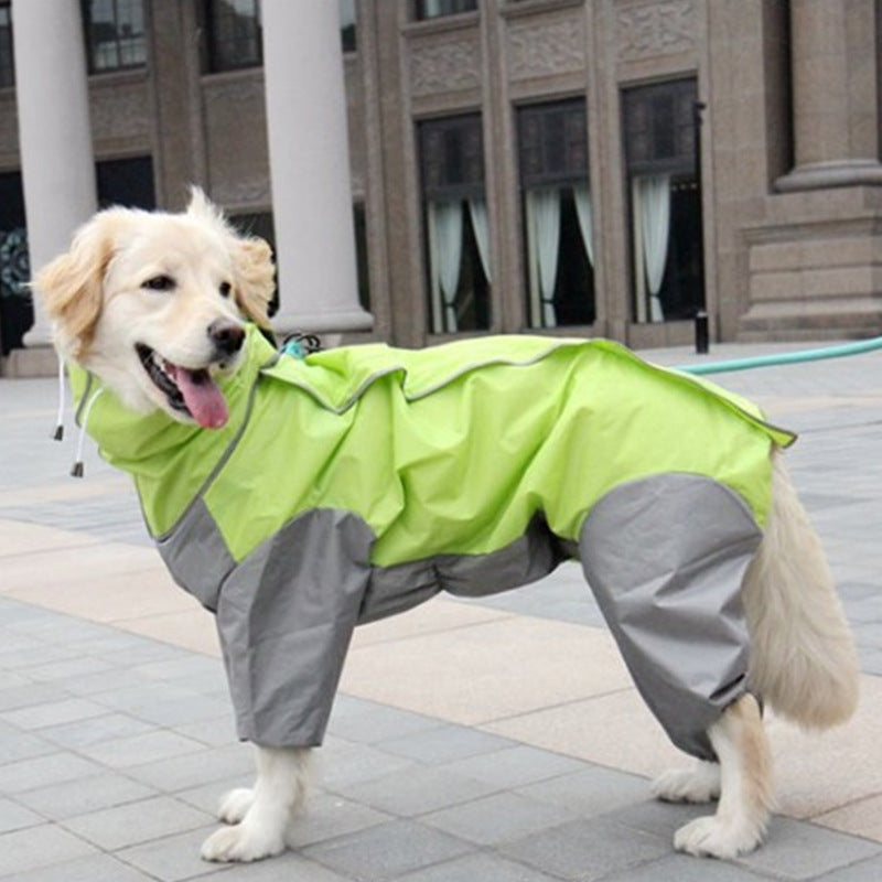 Pet Raincoat Medium And Large Dog Golden Retriever Samoa Alaska Waterproof Four-legged Raincoat Dog Hooded Raincoat