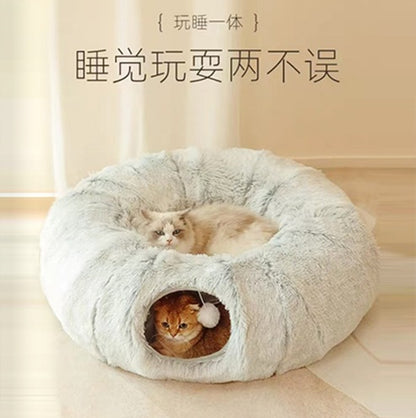 Winter Cat Tunnel Plush Cat Nest Pet Cat Plush Warm Pet Nest Foldable Cat Channel Four Seasons Cat Nest