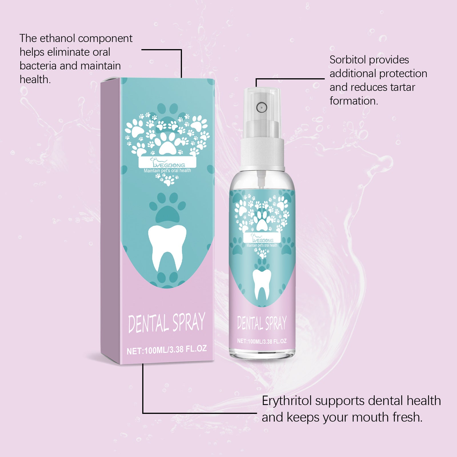 Yegbong Pet Teeth Spray Care Clean Pet Mouth Teeth Teeth Stain Tooth Yellow Care Spray