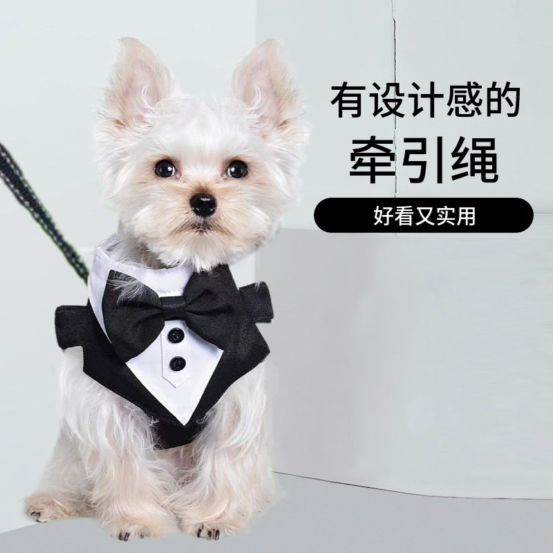 Pet Dog Clothes Suit Bow Tie Neck Scarf Harness Small Medium Large Dog Wedding Dress Suit Leash