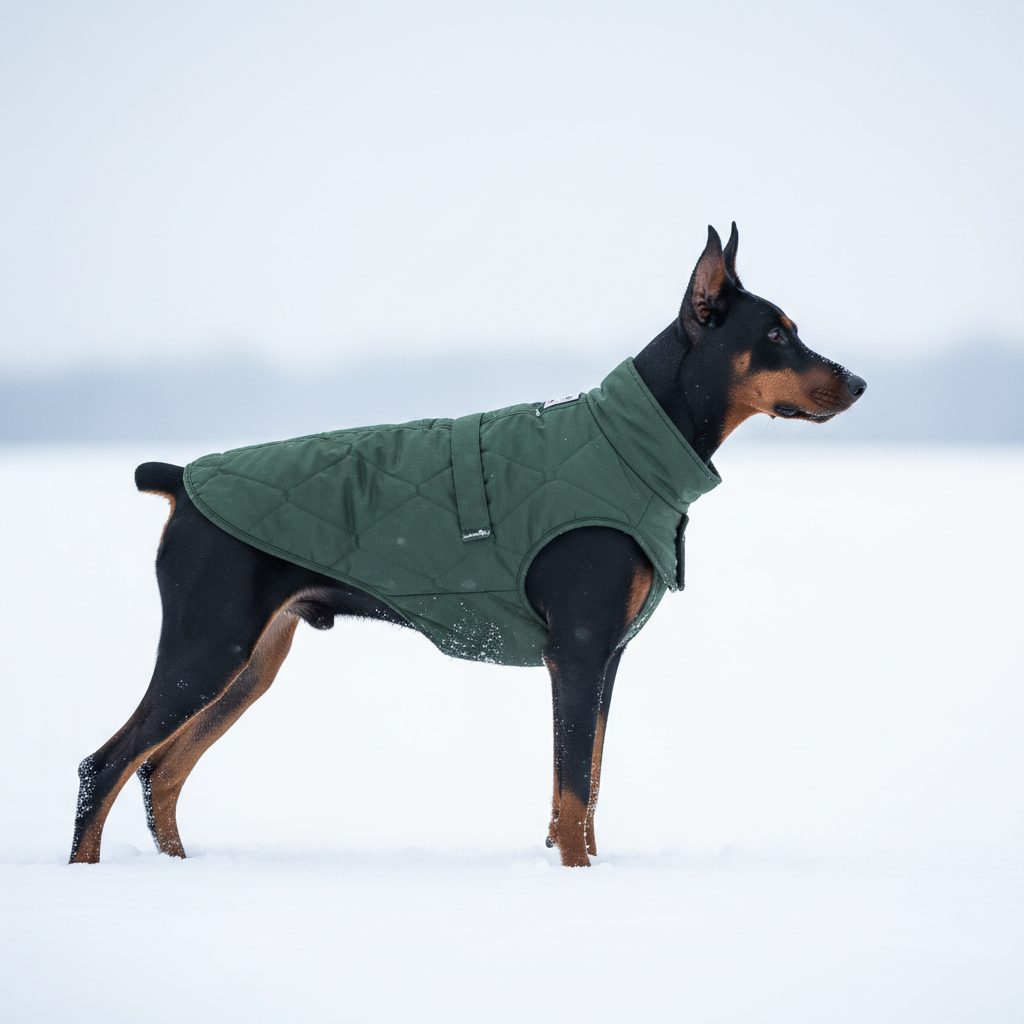 Dog in Snow Coat